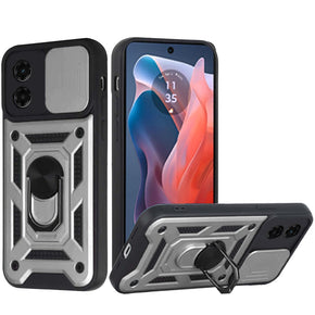 Motorola Moto G Play (2024) ELITE Hybrid Case (with Camera Push Cover and Magnetic Ring Stand) - Silver