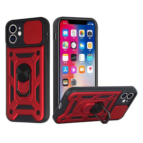 Apple iPhone 12 / 12 Pro (6.1) ELITE Hybrid Case (with Camera Push Cover and Magnetic Ring Stand) - Red