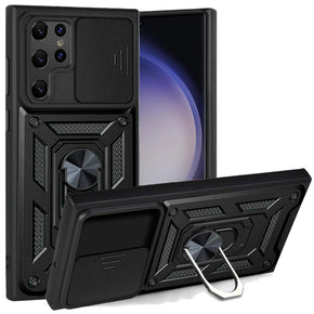 Samsung Galaxy S24 Plus ELITE Hybrid Case (with Camera Push Cover and Magnetic Ring Stand) - Black