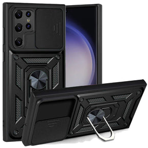 Samsung Galaxy S24 ELITE Hybrid Case (with Camera Push Cover and Magnetic Ring Stand) - Black
