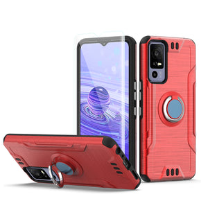 TCL 40 XE 5G Tough Armor Metallic Ring Stand (with Tempered Glass) Hybrid Case - Red