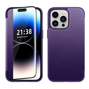 Apple iPhone 14 (6.1) Leather Window Flap Cover Case - Purple