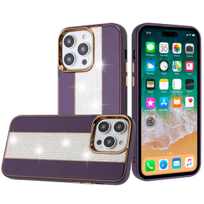 Apple iPhone 15 (6.1) Flashy Diamond Leather Hybrid Case - Purple