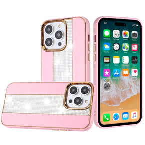 Apple iPhone 15 (6.1) Flashy Diamond Leather Hybrid Case - Pink