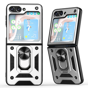 Samsung Galaxy Z Flip5 ELITE Hybrid Case (with Camera Push Cover and Magnetic Ring Stand) - Silver