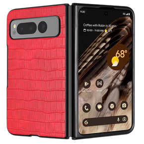 Google Pixel Fold Vegan Leather Hard Snap On Case - Red