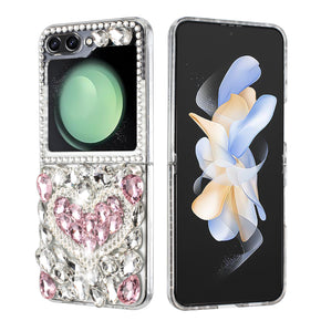 Samsung Galaxy Z Flip5 Full Diamond Ornaments Case - Pink Pearl Heart