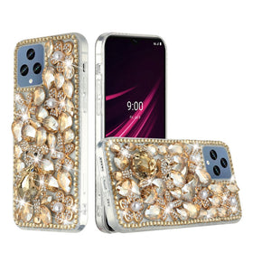 T-Mobile REVVL 6 5G Full Diamond Ornaments Case - Gold Panda Floral