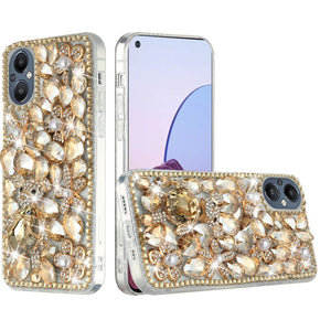 Motorola Moto G 5G (2023) Full Diamond Ornaments Case - Gold Panda Floral