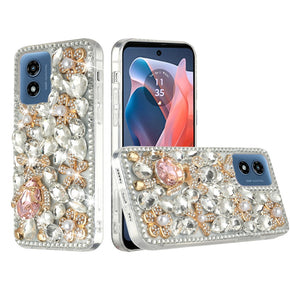 Motorola Moto G Play (2024) Full Diamond Ornaments Case - Silver Panda Floral
