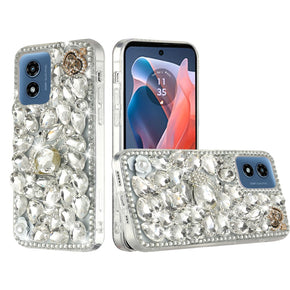 Motorola Moto G Play (2024) Full Diamond Ornaments Case - Silver Swan