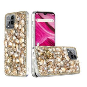 T-Mobile REVVL 6 Pro 5G Full Diamond Ornaments Case - Gold Panda Floral