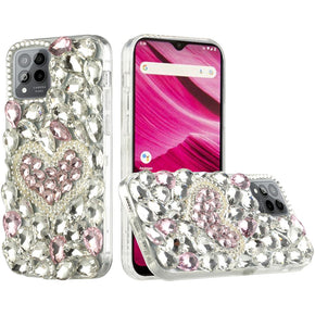 T-Mobile REVVL 6 Pro 5G Full Diamond Ornaments Case - Hearty Pink Pearl Heart