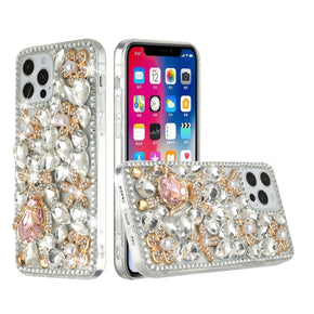Apple iPhone 15 (6.1) Full Diamond Ornaments Case - Silver Panda Floral