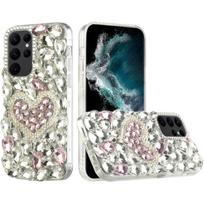 Samsung Galaxy S24 Full Diamond Ornaments Case - Hearty Pink Pearl Heart