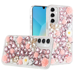 Samsung Galaxy A16 5G Full Diamond Rose Flower Hybrid Case - Pink