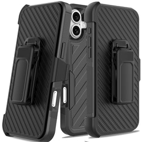 Apple iPhone 16 (6.1) Lined Shockproof Dual Layer Holster Combo - Black