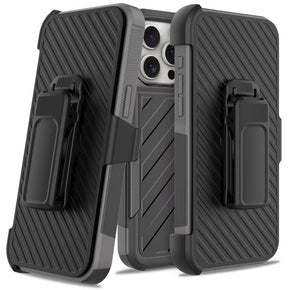 Apple iPhone 12 / 12 Pro (6.1) Lined Shockproof Dual Layer Holster Combo - Black