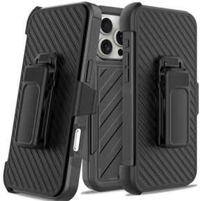 Apple iPhone 16 Pro (6.3) Lined Shockproof Dual Layer Holster Combo - Black