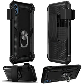 Motorola Moto G Play (2024) Holster Clip Combo Case (with Magnetic Ring Stand) - Black / Black