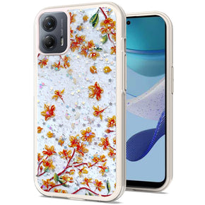 Motorola Moto G 5G (2023) Floral Epoxy Glitter Colorful Frame Hybrid Case - A