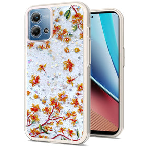 Motorola Moto G Stylus 5G (2023) Floral Epoxy Glitter Colorful Frame Hybrid Case - E