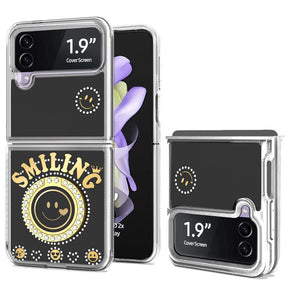 Samsung Galaxy Z Flip4 Smiling Bling Ornament Design Hybrid Case (with Ring Stand) - Black