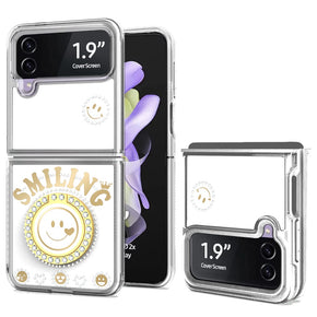 Samsung Galaxy Z Flip4 Smiling Bling Ornament Design Hybrid Case (with Ring Stand) - White