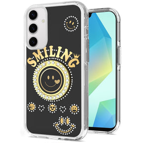 Samsung Galaxy A16 5G Smiling Bling Ornament Design Hybrid Case (with Ring Stand) - Black