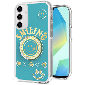 Samsung Galaxy A16 5G Smiling Bling Ornament Design Hybrid Case (with Ring Stand) - Blue