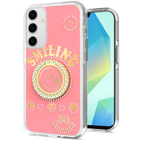 Samsung Galaxy A16 5G Smiling Bling Ornament Design Hybrid Case (with Ring Stand) - Pink