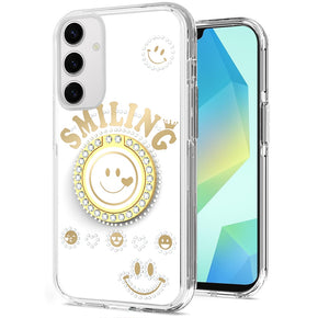 Samsung Galaxy A16 5G Smiling Bling Ornament Design Hybrid Case (with Ring Stand) - White