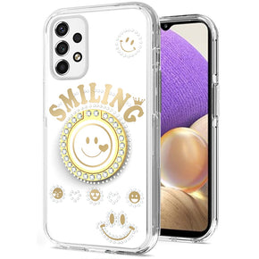 Samsung Galaxy A53 5G Smiling Bling Ornament Design Hybrid Case (with Ring Stand) - White