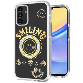Samsung Galaxy A15 5G Smiling Bling Ornament Design Hybrid Case (with Ring Stand) - Black