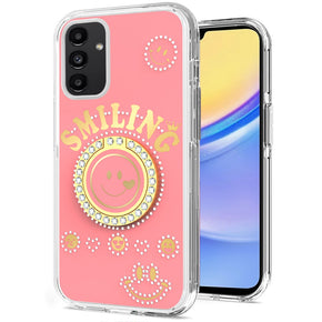 Samsung Galaxy A15 5G Smiling Bling Ornament Design Hybrid Case (with Ring Stand) - Pink