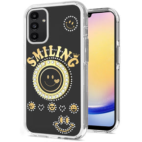 Samsung Galaxy A25 5G Smiling Bling Ornament Design Hybrid Case (with Ring Stand) - Black