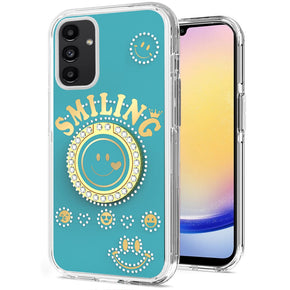 Samsung Galaxy A25 5G Smiling Bling Ornament Design Hybrid Case (with Ring Stand) - Blue