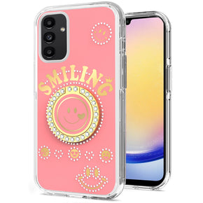 Samsung Galaxy A25 5G Smiling Bling Ornament Design Hybrid Case (with Ring Stand) - Pink