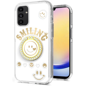 Samsung Galaxy A25 5G Smiling Bling Ornament Design Hybrid Case (with Ring Stand) - White