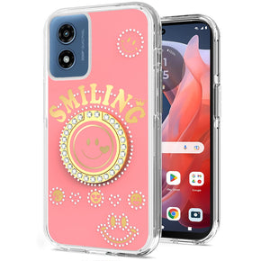 Motorola Moto G Play (2024) Smiling Bling Ornament Design Hybrid Case (with Ring Stand) - Pink