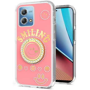 Motorola Moto G Stylus 5G (2023) Smiling Bling Ornament Design Hybrid Case (with Ring Stand) - Pink