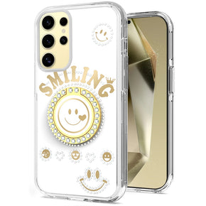 Samsung Galaxy S24 Plus Smiling Bling Ornament Design Hybrid Case (with Ring Stand) - White