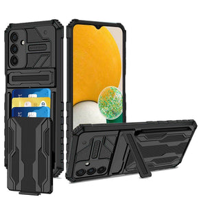 Samsung Galaxy A14 5G Multiple Card Holder Kickstand Hybrid Case - Black