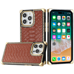 Apple iPhone 11 (6.1) Premium Leather Square Heart Hybrid Case - Brown