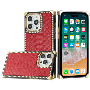 Apple iPhone 11 (6.1) Premium Leather Square Heart Hybrid Case - Red