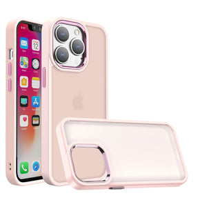 Apple iPhone 15 Pro Max (6.7) Polished Acrylic Metal Button Hybrid Case - Pink