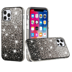 Apple iPhone 15 Pro Max (6.7) Party Bling Bumper Diamond Gradient Hybrid Case - Silver & Black