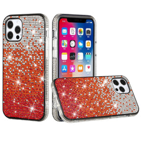 Apple iPhone 15 Pro Max (6.7) Party Bling Bumper Diamond Gradient Hybrid Case - Silver & Red