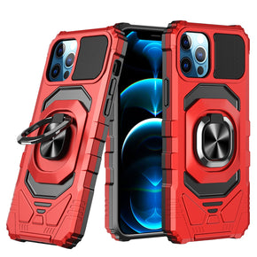 Apple iPhone 12 / 12 Pro (6.1) Robotic Hybrid Case (with Magnetic Ring Stand) - Red
