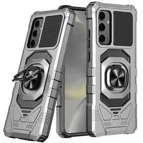 Samsung Galaxy S24 Plus Robotic Hybrid Case (with Magnetic Ring Stand) - Silver